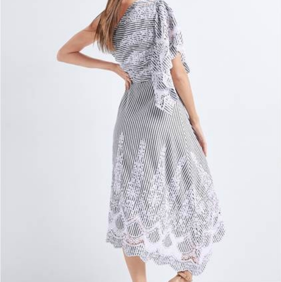 NWT Venus ✨NEW✨ Embroidered Linen Dress One Shoulder Asymmetrical striped - Picture 2 of 8